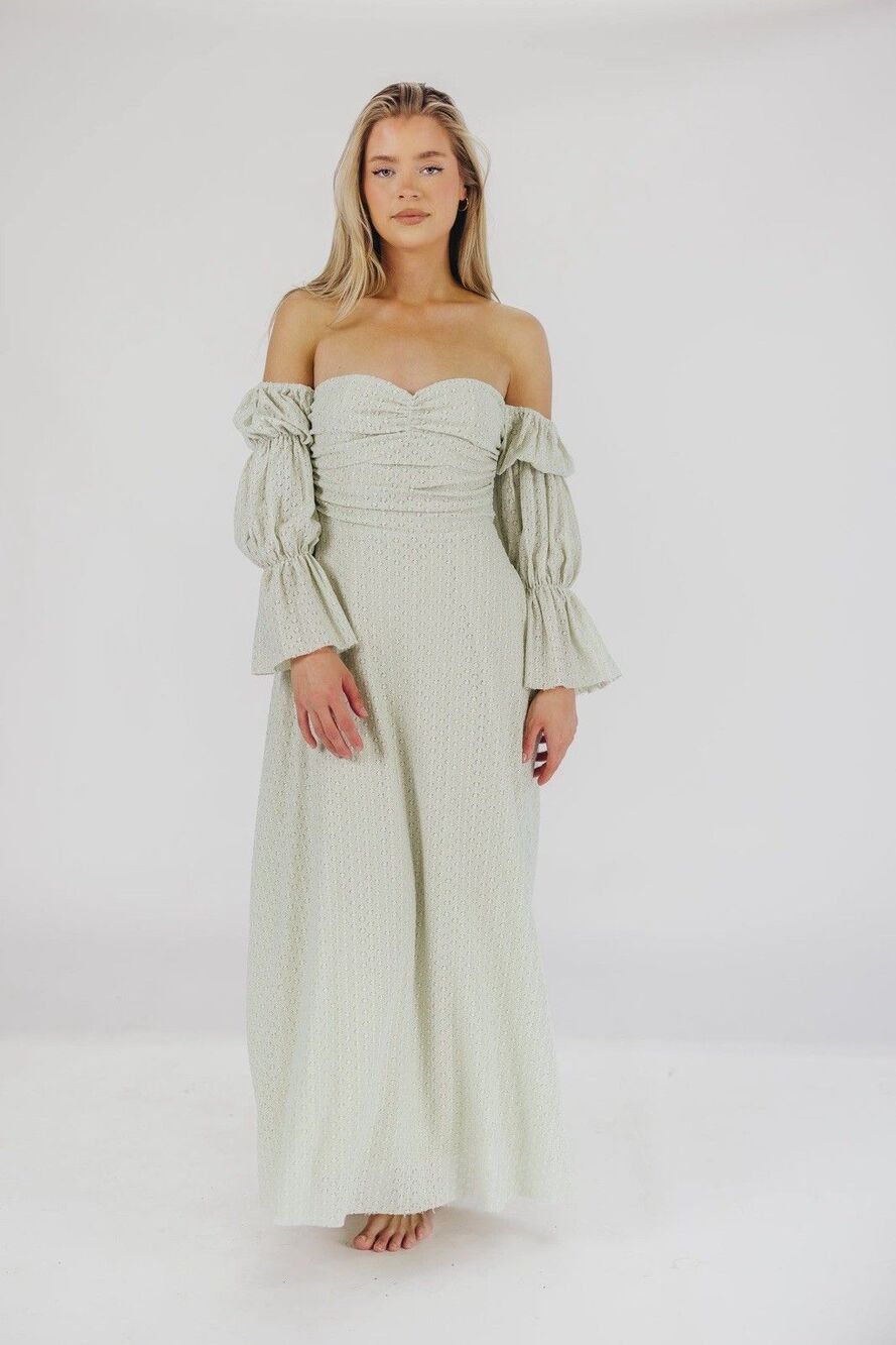 Corrine Tired Sleeve Maxi Dress In Mint Boho Feminine Romantic Women Size S